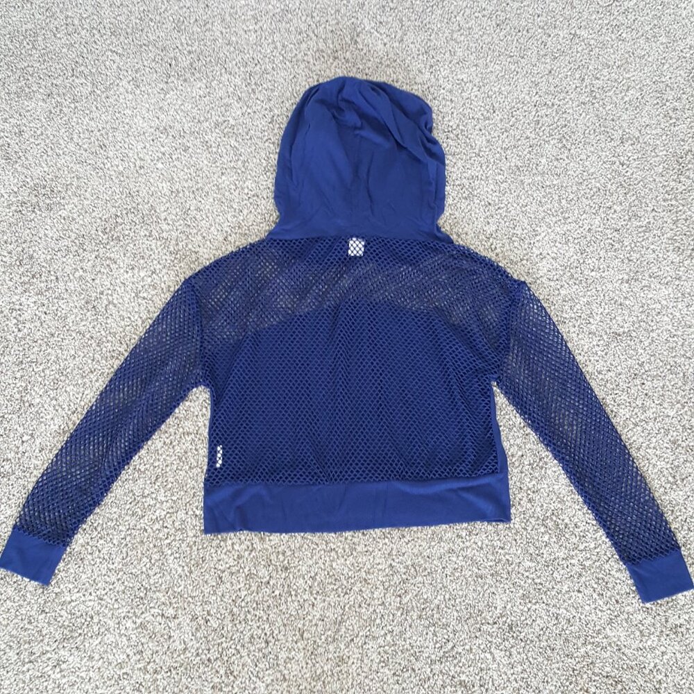 NEW Venus Cropped Mesh Hoodie Top Cover-Up Blue Hooded Long Sleeve Sweatshirt - Picture 10 of 13